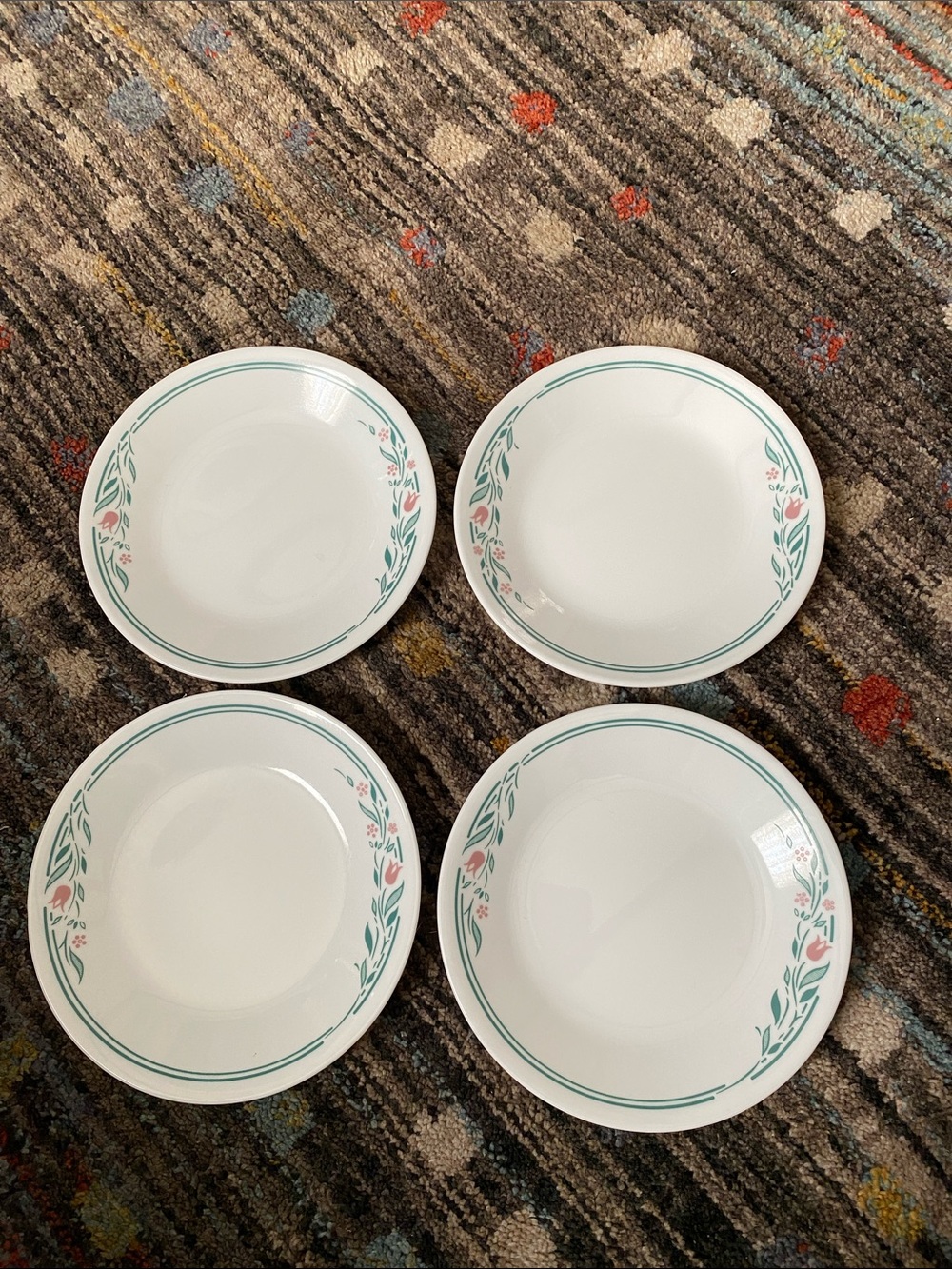 Vintage CORELLE Rosemarie White, Teal and Pink Floral Bread and Butter Plates